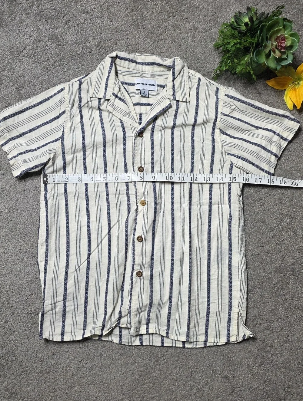 Distortion Boys Western Style Button Up Shirt Cream and Blue Size 8